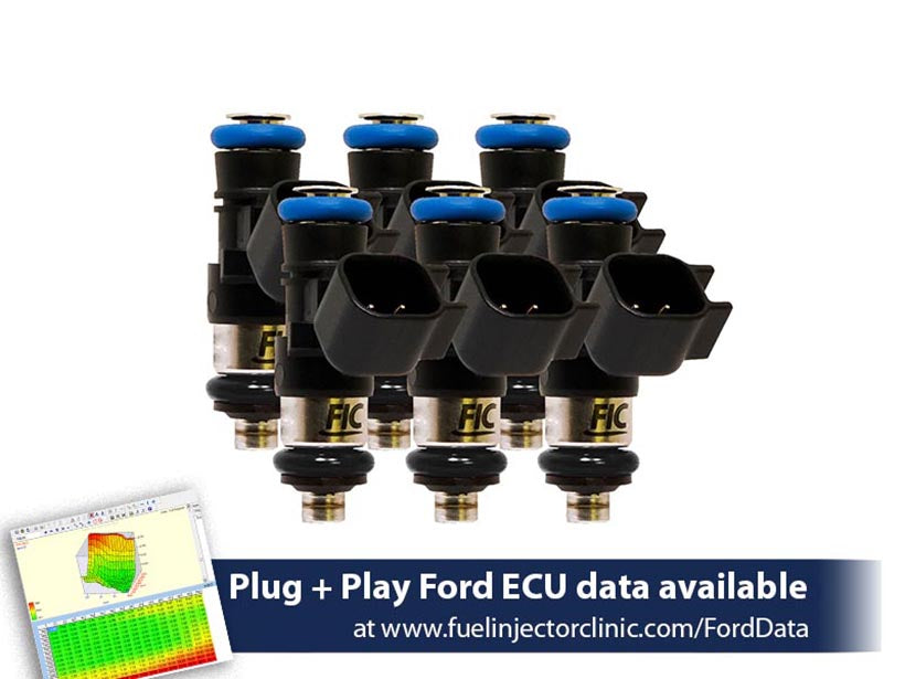 1200cc-D (110 lbs/hr at 43.5 PSI fuel pressure) FIC Fuel Injector Clinic Injector Set for Ford Mustang V6 (2011-2017) (is461-1200h-d)