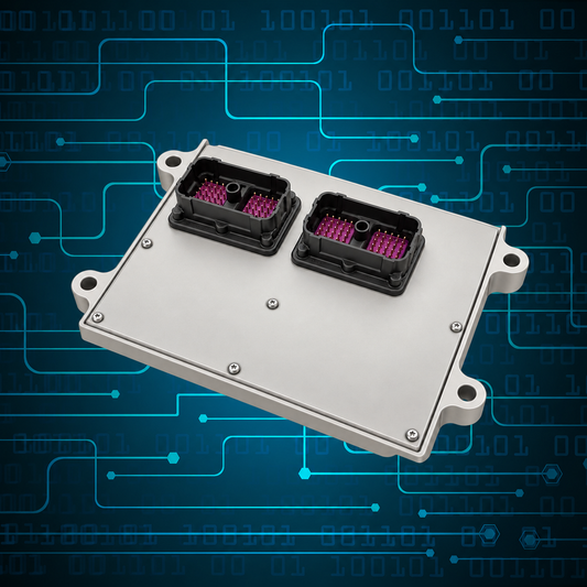 Cummins CM2100A ECM recovery service — silver controller on a blue digital circuit background